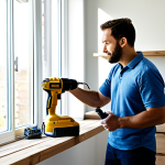 An adult individual, fully clothed in modest, practical work attire, confidently using a power drill to assemble a new wooden shelf in a sunlit, modern living room. The scene captures the essence of a successful DIY project, emphasizing ease and efficiency. The background is clean and tidy, with natural light streaming through a window. safe for work, appropriate content, fully clothed, family-friendly, perfect anatomy, correct proportions, natural pose, well-formed hands, proper finger count, natural body proportions, professional photography, high quality.